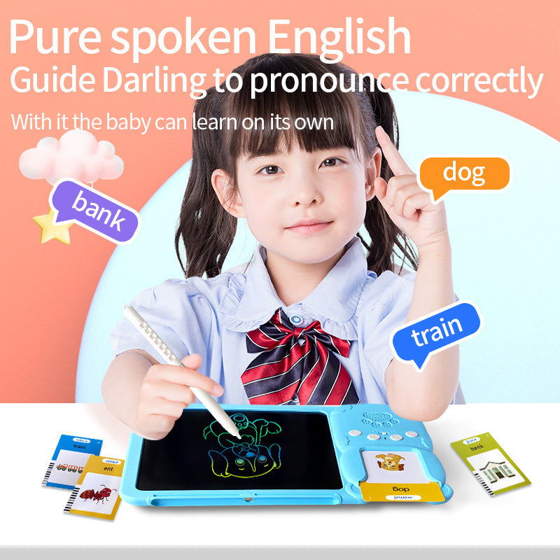 Blue (112 cards, pure English) Kids Interactive Early Education Toy: Combination Card Reader & LCD Drawing V888-ELOSUNG26172