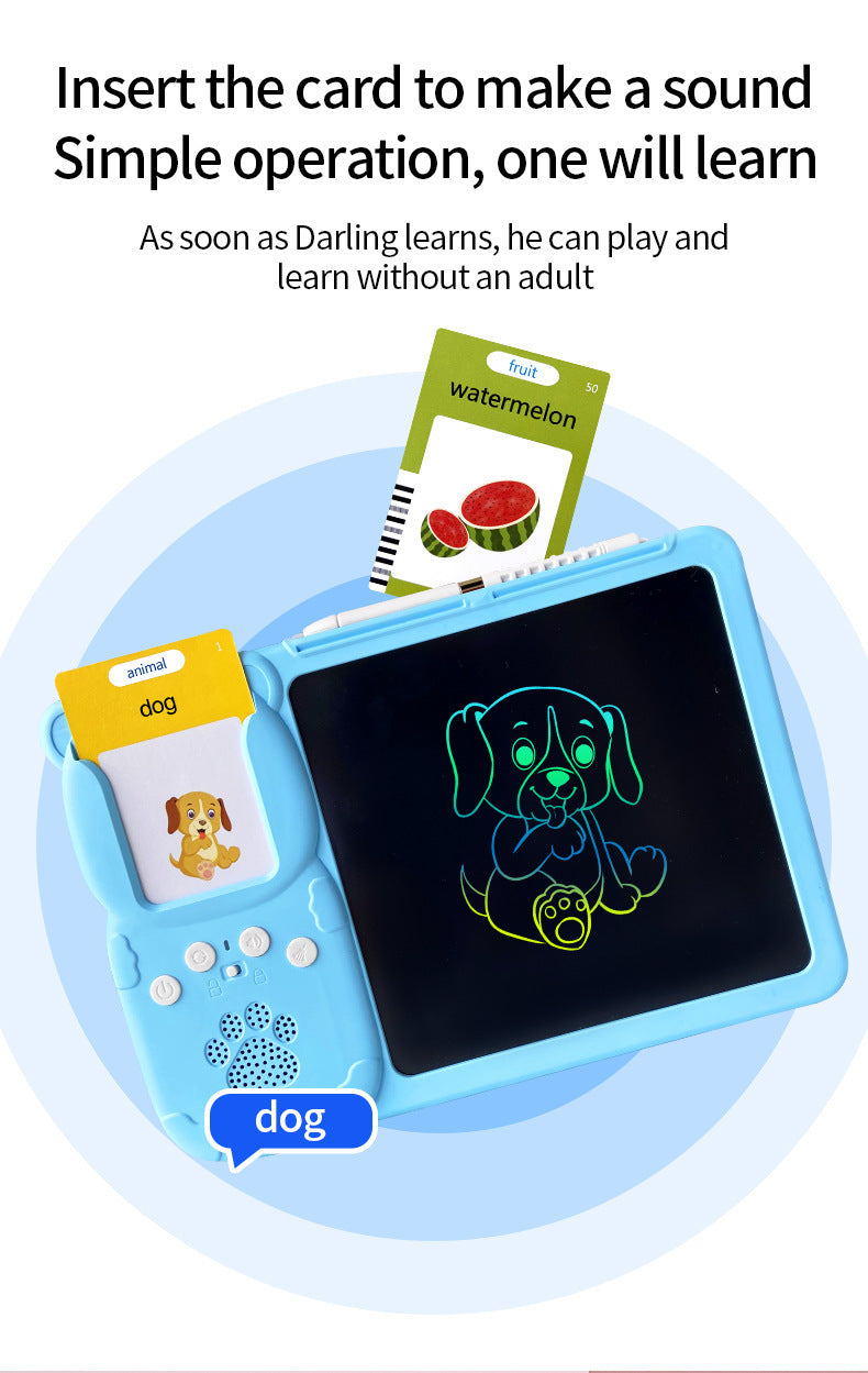 Blue (112 cards, pure English) Kids Interactive Early Education Toy: Combination Card Reader & LCD Drawing V888-ELOSUNG26172
