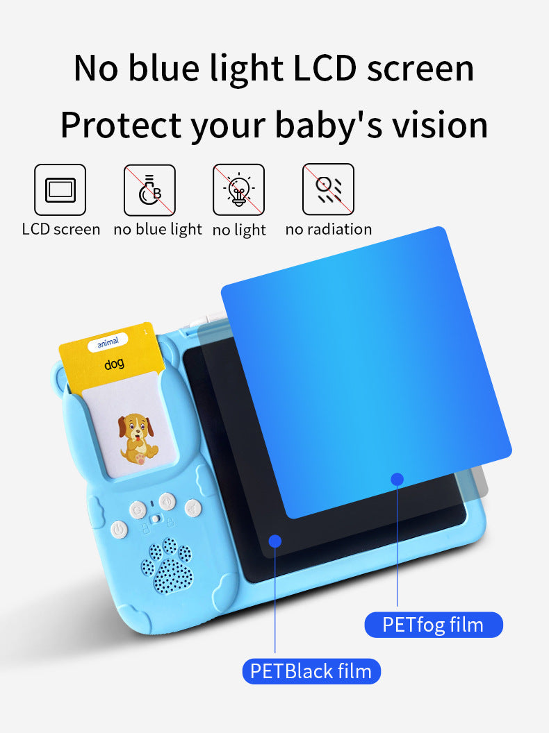 Blue (112 cards, pure English) Kids Interactive Early Education Toy: Combination Card Reader & LCD Drawing V888-ELOSUNG26172