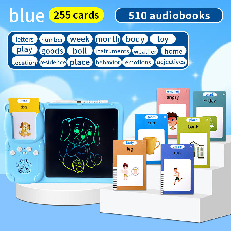 Blue (255 cards, pure English) Kids Interactive Early Education Toy: Combination Card Reader & LCD Drawing V888-ELOSUNG26173