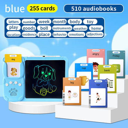 Blue (255 cards, pure English) Kids Interactive Early Education Toy: Combination Card Reader & LCD Drawing V888-ELOSUNG26173