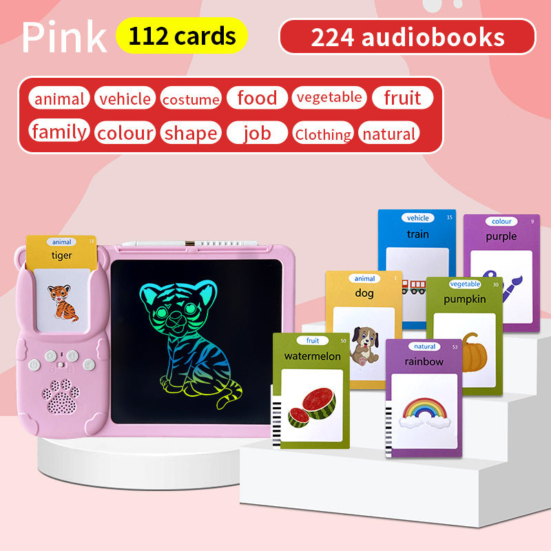 Pink (112 cards, pure English) Kids Interactive Early Education Toy: Combination Card Reader & LCD Drawing V888-ELOSUNG26174