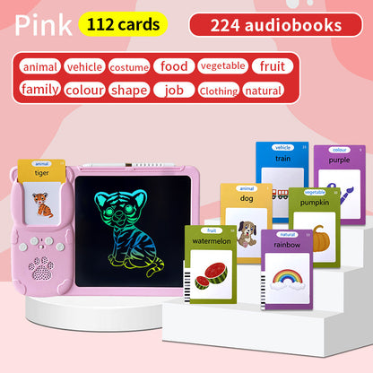 Pink (112 cards, pure English) Kids Interactive Early Education Toy: Combination Card Reader & LCD Drawing V888-ELOSUNG26174