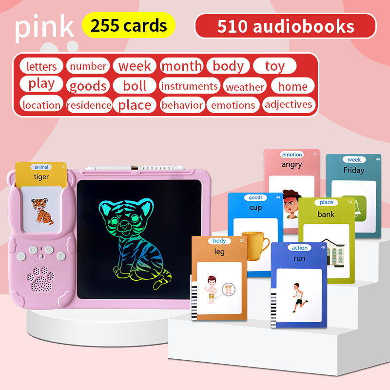 Pink (255 cards, pure English) Kids Interactive Early Education Toy: Combination Card Reader & LCD Drawing V888-ELOSUNG26175