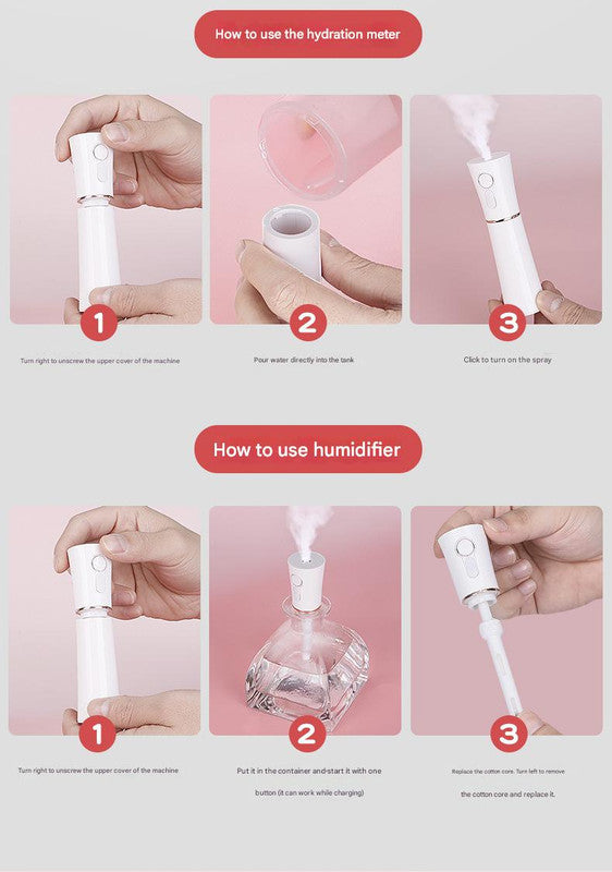 White 2 in 1 Cool Mist Humidifier and Facial Moisturizer - USB Rechargeable Portable Nano Sprayer V888-ELOSUNG26187
