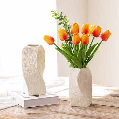 White Abstract Twisted Ceramic Vase - Artistic Minimalist Flower Holder for Home Decor (20x10x10cm) V888-ELOSUNG26188