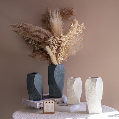 White Abstract Twisted Ceramic Vase - Artistic Minimalist Flower Holder for Home Decor (20x10x10cm) V888-ELOSUNG26188