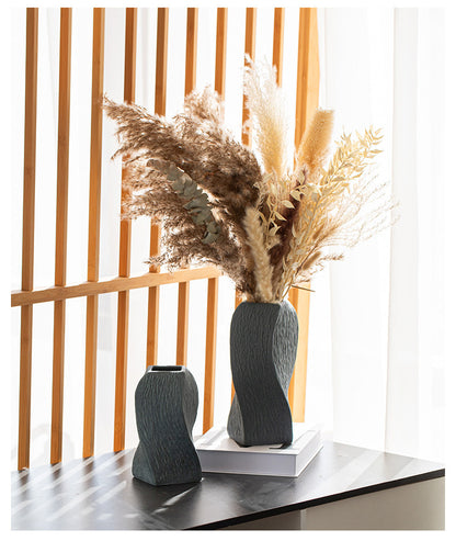 Grey Abstract Twisted Ceramic Vase - Artistic Minimalist Flower Holder for Home Decor (20x10x10cm) V888-ELOSUNG26189