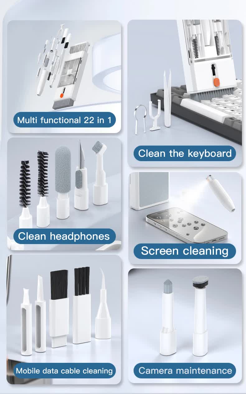 Black brown 22-in-1 Electronics Cleaning Kit - for Keyboards, Airpods, Laptops, Cell Phones, Cameras V888-ELOSUNG26193