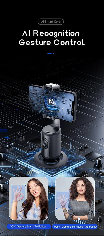 Black AI Smart Auto Tracking Phone Holder - 360 degrees Rotation Face & Body Tracking Mount V888-ELOSUNG26195