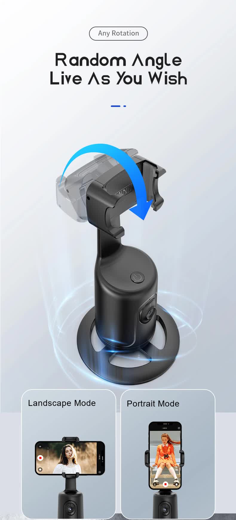White AI Smart Auto Tracking Phone Holder - 360 degrees Rotation Face & Body Tracking Mount V888-ELOSUNG26197