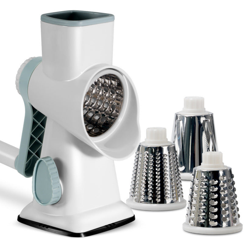 White Rotary Cheese Grater & Vegetable Slicer - Manual Shredder with 3 Interchangeable Drums V888-ELOSUNG26207