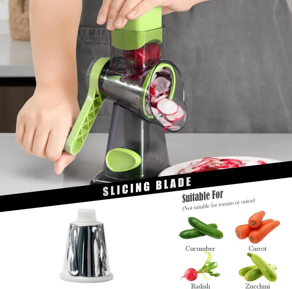 White Rotary Cheese Grater & Vegetable Slicer - Manual Shredder with 3 Interchangeable Drums V888-ELOSUNG26207