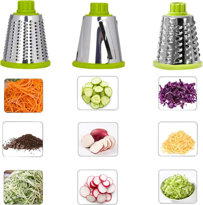 White Rotary Cheese Grater & Vegetable Slicer - Manual Shredder with 3 Interchangeable Drums V888-ELOSUNG26207