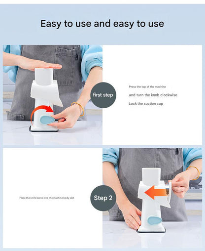 White Rotary Cheese Grater & Vegetable Slicer - Manual Shredder with 3 Interchangeable Drums V888-ELOSUNG26207