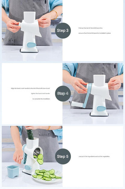 White Rotary Cheese Grater & Vegetable Slicer - Manual Shredder with 3 Interchangeable Drums V888-ELOSUNG26207