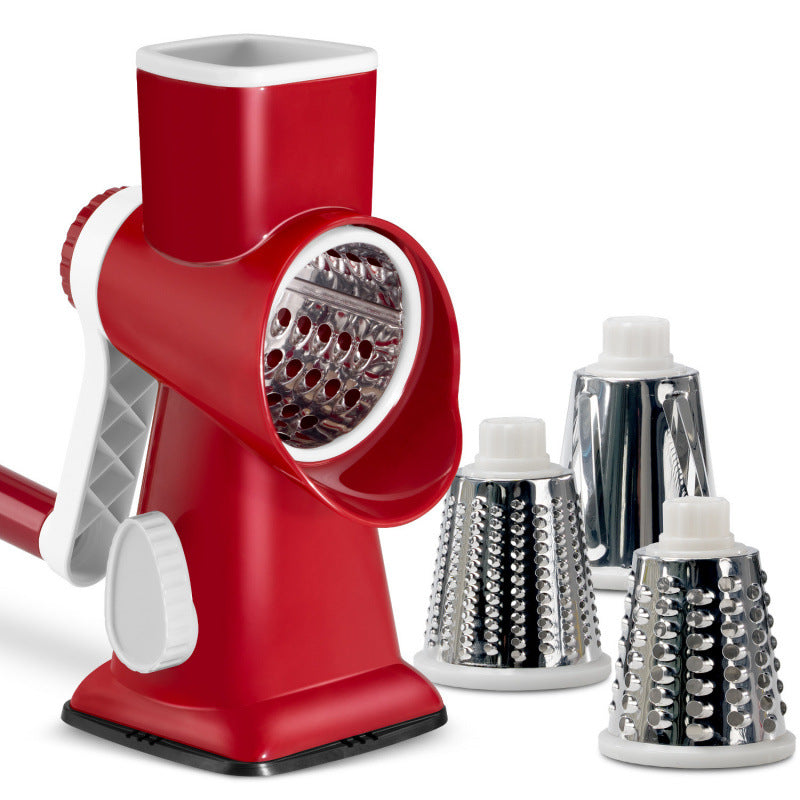 Red Rotary Cheese Grater & Vegetable Slicer - Manual Shredder with 3 Interchangeable Drums V888-ELOSUNG26208