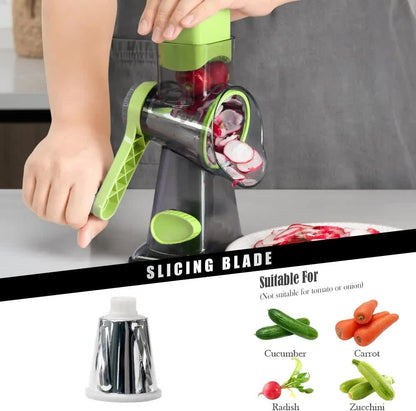 Blue Rotary Cheese Grater & Vegetable Slicer - Manual Shredder with 3 Interchangeable Drums V888-ELOSUNG26210