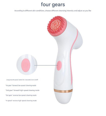 Pink Waterproof Facial Cleansing Spin Brush Set - Rechargeable with 3 Heads & Charging Stand V888-ELOSUNG26212