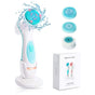 Blue Waterproof Facial Cleansing Spin Brush Set - Rechargeable with 3 Heads & Charging Stand V888-ELOSUNG26213