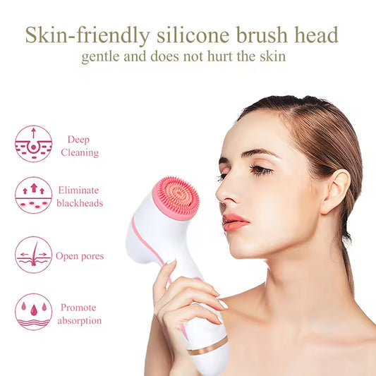 Blue Waterproof Facial Cleansing Spin Brush Set - Rechargeable with 3 Heads & Charging Stand V888-ELOSUNG26213