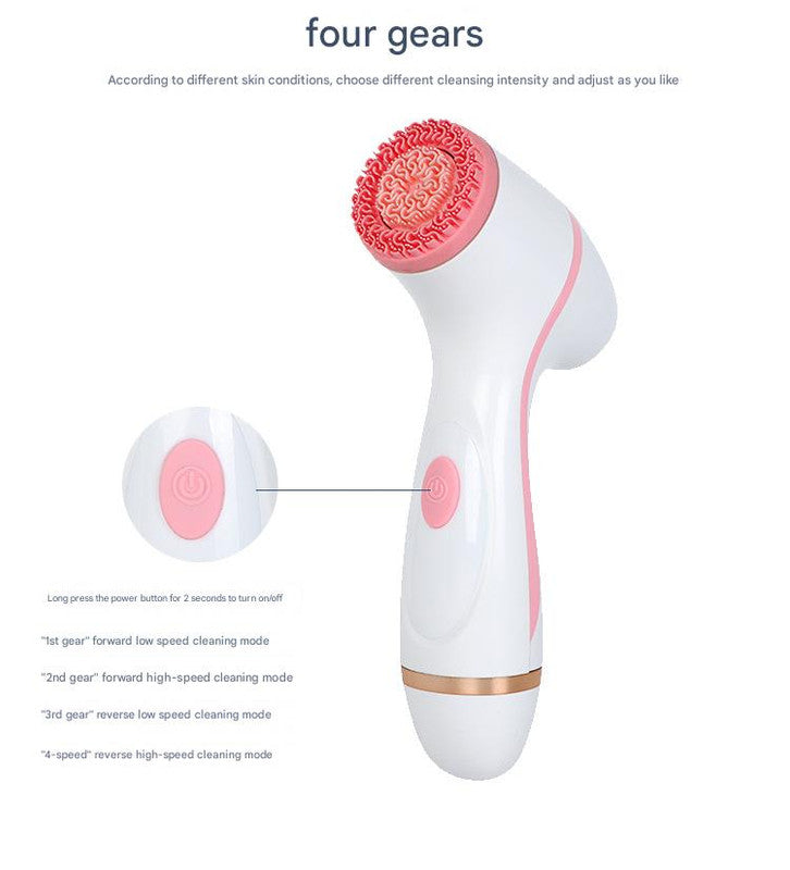 Blue Waterproof Facial Cleansing Spin Brush Set - Rechargeable with 3 Heads & Charging Stand V888-ELOSUNG26213