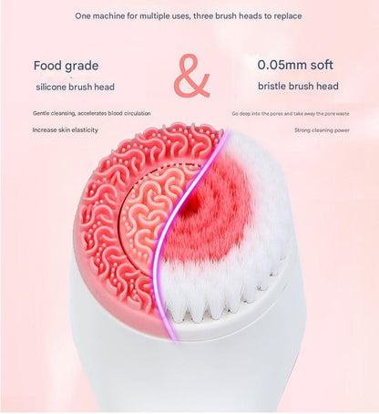 Blue Waterproof Facial Cleansing Spin Brush Set - Rechargeable with 3 Heads & Charging Stand V888-ELOSUNG26213
