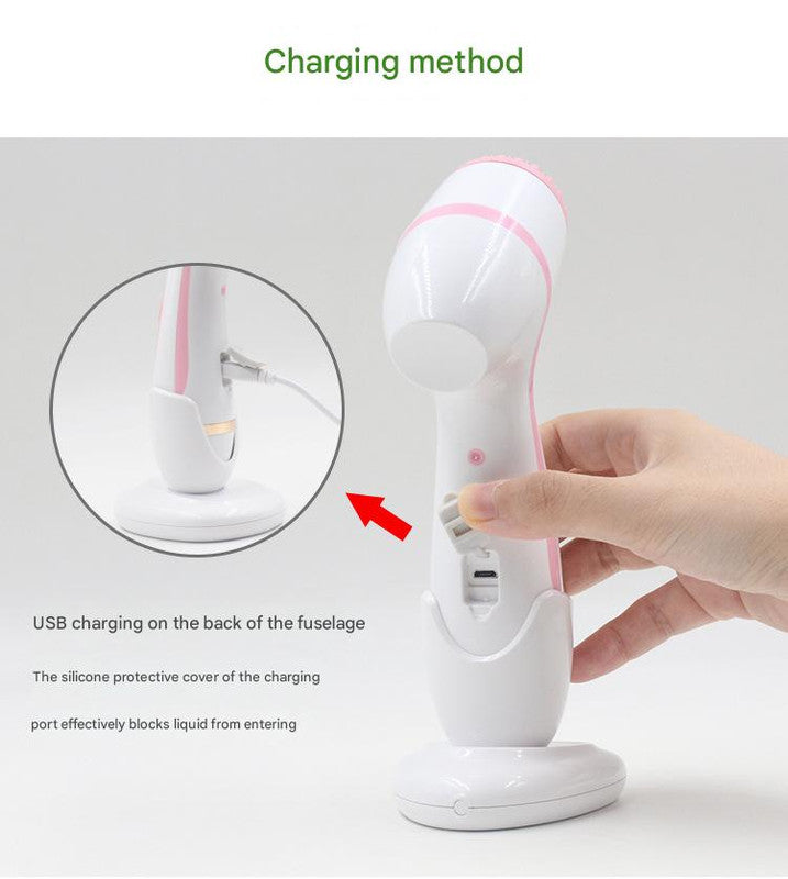 Blue Waterproof Facial Cleansing Spin Brush Set - Rechargeable with 3 Heads & Charging Stand V888-ELOSUNG26213