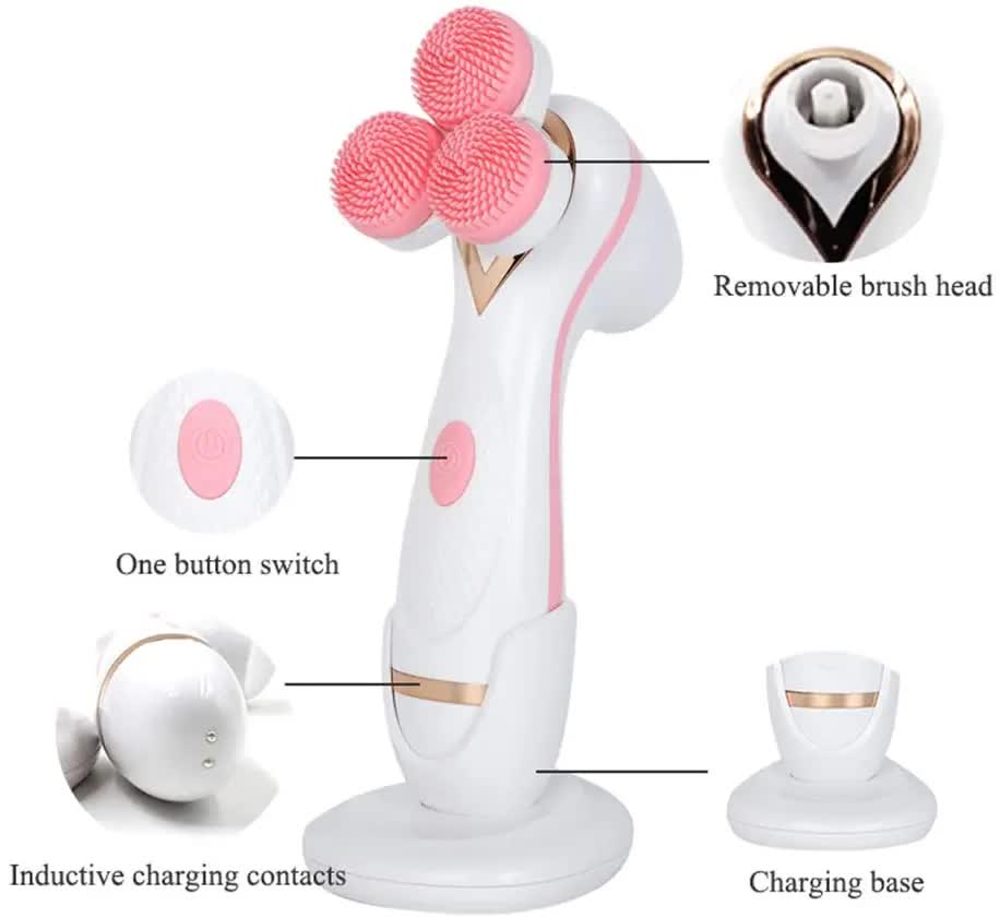 Blue 3-Head Electric Facial Cleansing Brush - Rechargeable Spin Scrubber Kit V888-ELOSUNG26214