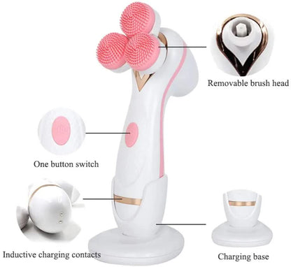 Blue 3-Head Electric Facial Cleansing Brush - Rechargeable Spin Scrubber Kit V888-ELOSUNG26214