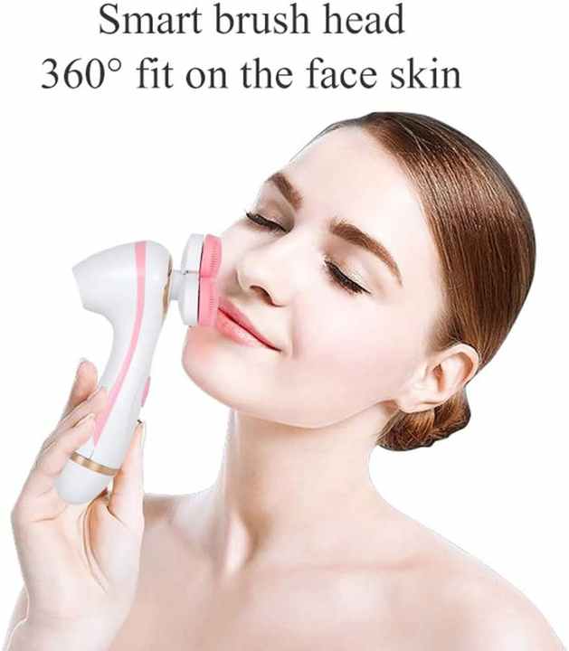 Pink 3-Head Electric Facial Cleansing Brush - Rechargeable Spin Scrubber Kit V888-ELOSUNG26215