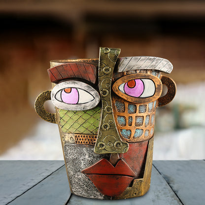 Abstract Face Planter Pot - Artistic Resin Decor for Succulents & Plants (Antique Style - 12.5*12*9CM) V888-ELOSUNG26216