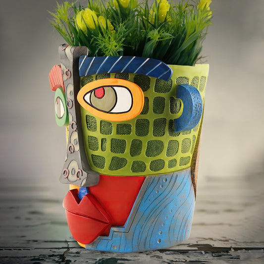 Abstract Face Planter Pot - Artistic Resin Decor for Succulents & Plants (Colorful models - 12.5*12*9CM) V888-ELOSUNG26219