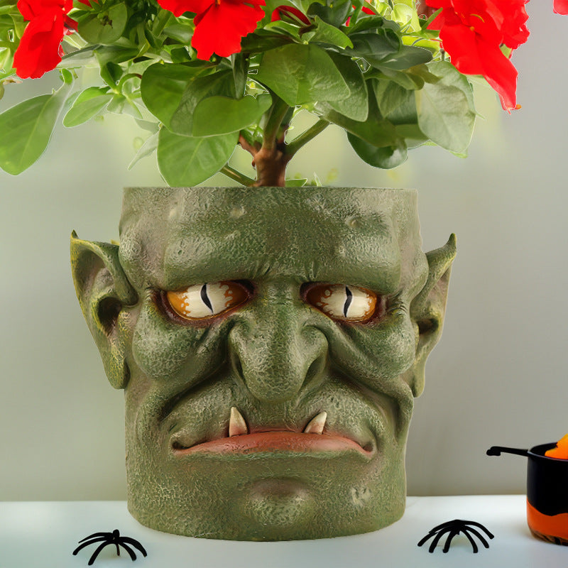 Green Unique Goblin Head Planter Pot - Resin Monster Face for Succulents & Decor (Style 1) V888-ELOSUNG26220