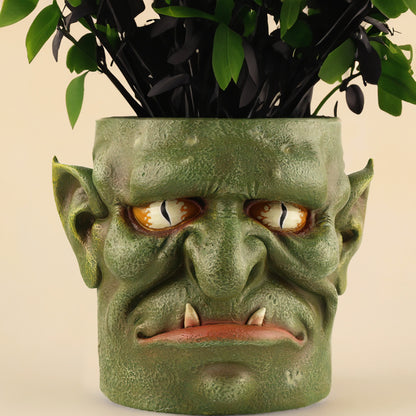 Green Unique Goblin Head Planter Pot - Resin Monster Face for Succulents & Decor (Style 1) V888-ELOSUNG26220