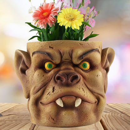 Brown Unique Goblin Head Planter Pot - Resin Monster Face for Succulents & Decor (Style 2) V888-ELOSUNG26221