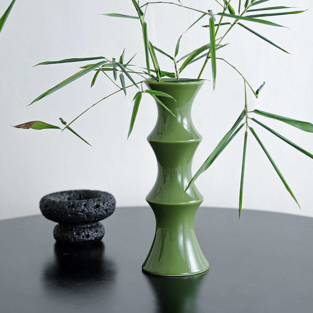 Glossy GreenCeramic Vase - Unique Bamboo-Look Design (25.5x9x7cm) V888-ELOSUNG26222