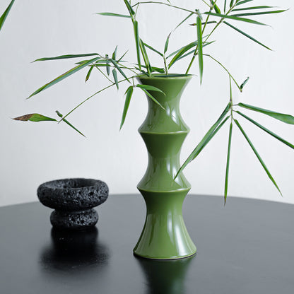 Glossy GreenCeramic Vase - Unique Bamboo-Look Design (25.5x9x7cm) V888-ELOSUNG26222