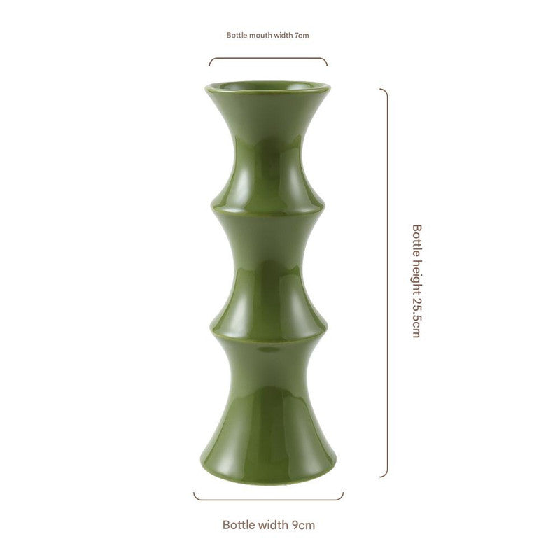 Glossy GreenCeramic Vase - Unique Bamboo-Look Design (25.5x9x7cm) V888-ELOSUNG26222