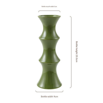 Glossy GreenCeramic Vase - Unique Bamboo-Look Design (25.5x9x7cm) V888-ELOSUNG26222