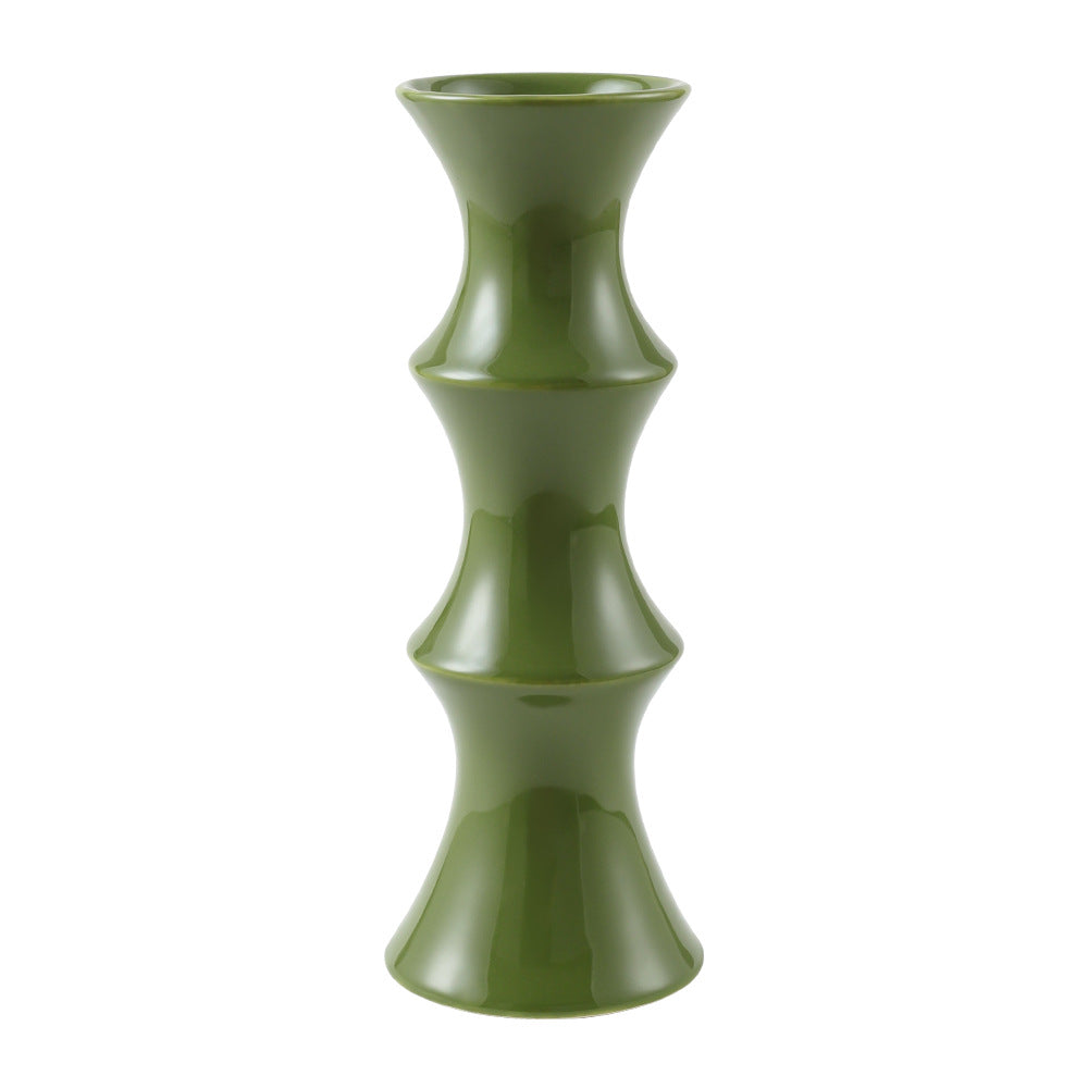 Glossy GreenCeramic Vase - Unique Bamboo-Look Design (25.5x9x7cm) V888-ELOSUNG26222