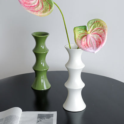Glossy GreenCeramic Vase - Unique Bamboo-Look Design (25.5x9x7cm) V888-ELOSUNG26222
