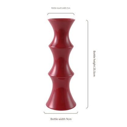 Glossy Red Ceramic Vase - Unique Bamboo-Look Design (25.5x9x7cm) V888-ELOSUNG26223