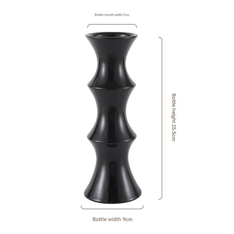 Glossy Black Ceramic Vase - Unique Bamboo-Look Design (25.5x9x7cm) V888-ELOSUNG26224