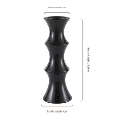 Glossy Black Ceramic Vase - Unique Bamboo-Look Design (25.5x9x7cm) V888-ELOSUNG26224