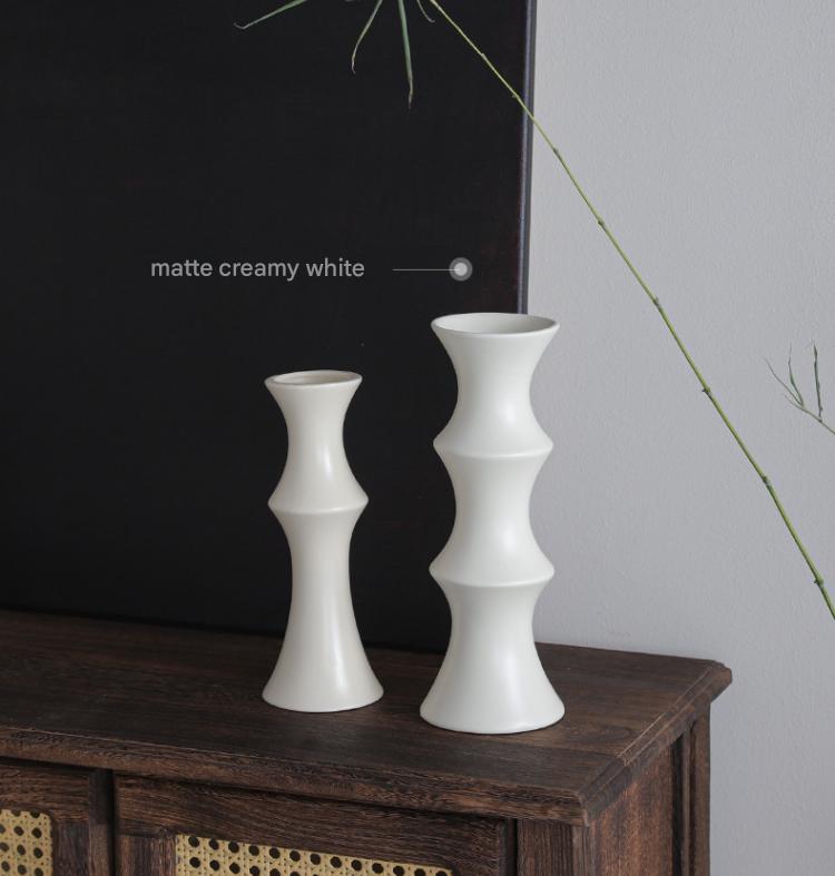 Matte White Ceramic Vase - Unique Bamboo Shape Design (25.5x9x7cm) V888-ELOSUNG26225