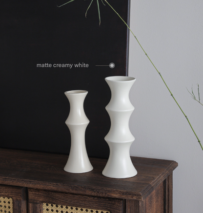 Matte White Ceramic Vase - Unique Bamboo Shape Design (25.5x9x7cm) V888-ELOSUNG26225