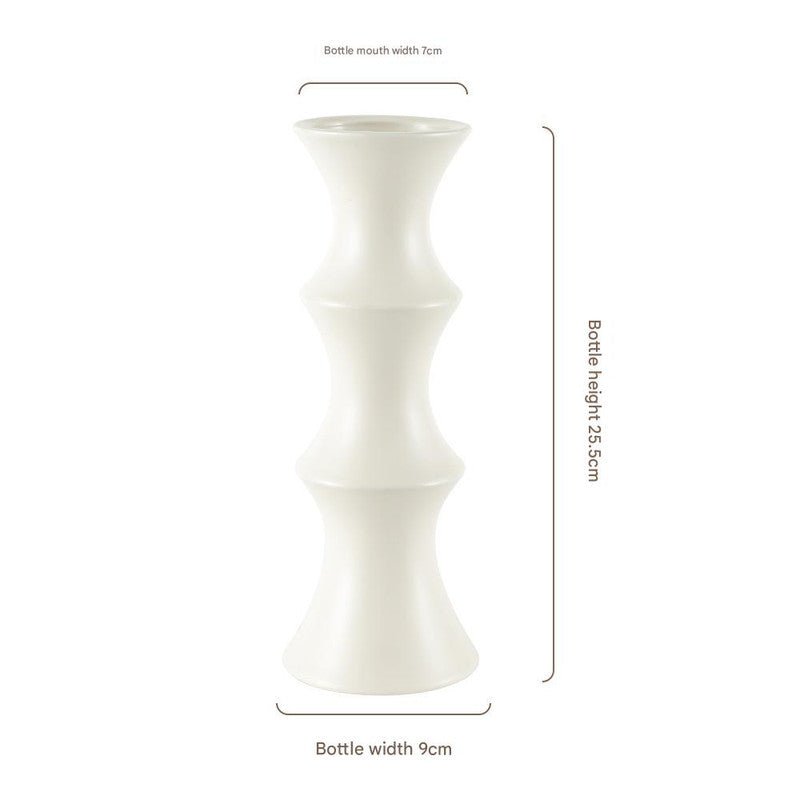 Matte White Ceramic Vase - Unique Bamboo Shape Design (25.5x9x7cm) V888-ELOSUNG26225