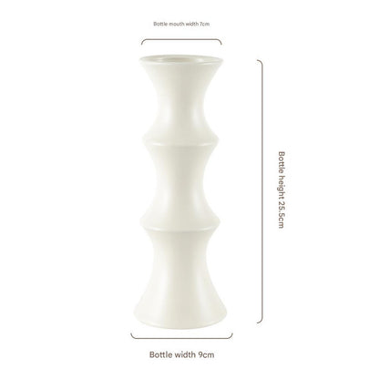 Matte White Ceramic Vase - Unique Bamboo Shape Design (25.5x9x7cm) V888-ELOSUNG26225