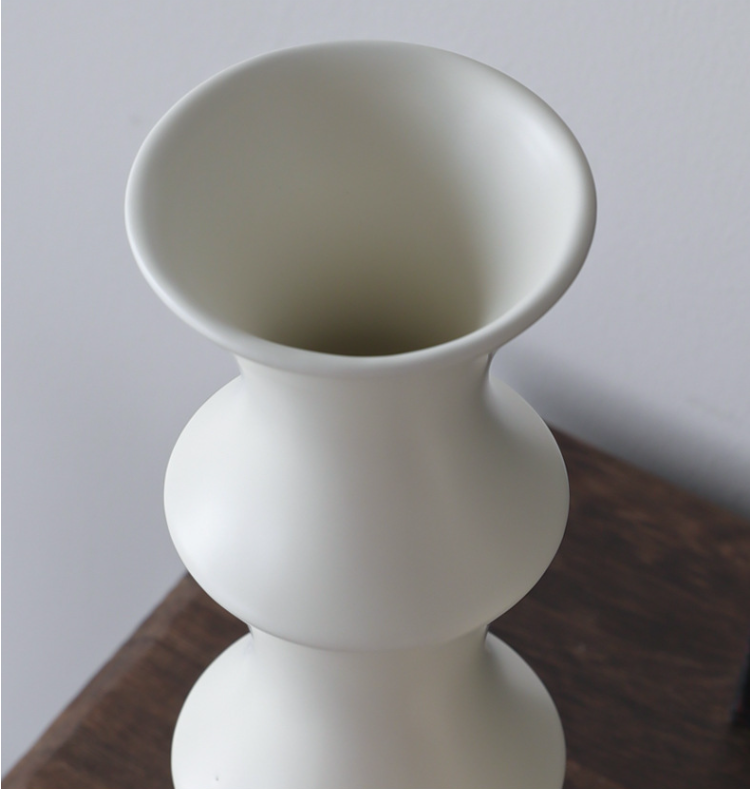 Matte White Ceramic Vase - Unique Bamboo Shape Design (25.5x9x7cm) V888-ELOSUNG26225